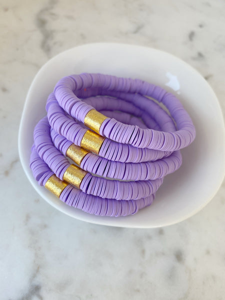 Heishi Color Pop Bracelet "Lavender Gold Barrel"