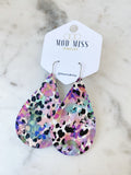 Leather Teardrop Earring "Leopard Floral"