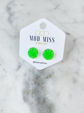 Druzy Stud Earring "Neon Green"