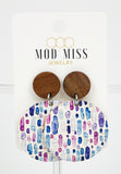 Cork+Leather Round Earring "Watercolor Splash"