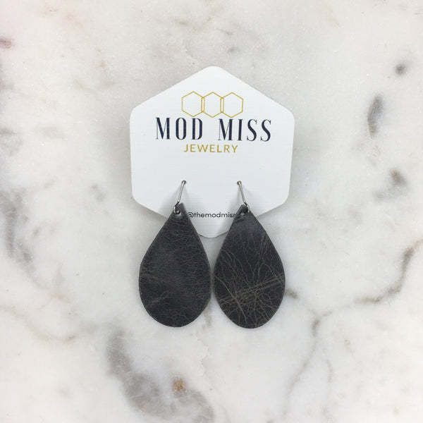 Leather Teardrop Earring "Worn Gray"
