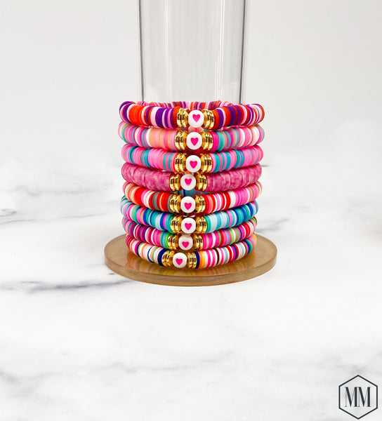 Heishi Color POP Bracelet Hot Pink Heart