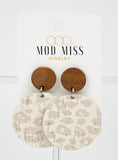 Cork+Leather Round Earring "Leopard Nude"