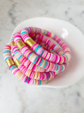 Heishi Color Pop Bracelet "Peachy Pink Multi Gold Barrel"