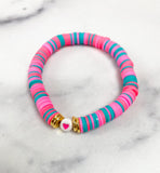 Heishi Color POP Bracelet Hot Pink Heart