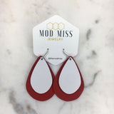 Leather Stacked Teardrop Earring "True Red + White"