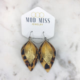 Leather Stacked Petal Earring "Leopard Metallic on Metallic Gold"