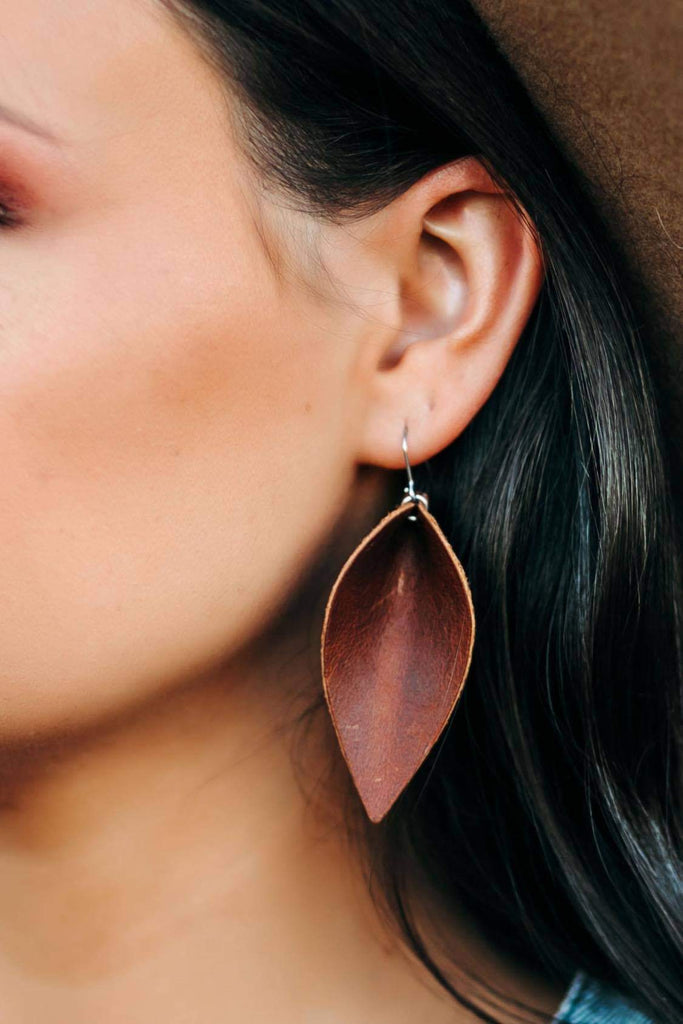 Handmade Australian leather leaf earrings - Rose gold, natural, cream  [LNT-361] | KI & Co. Australia - Australian made leather earrings,  Australian greeting cards, Art prints