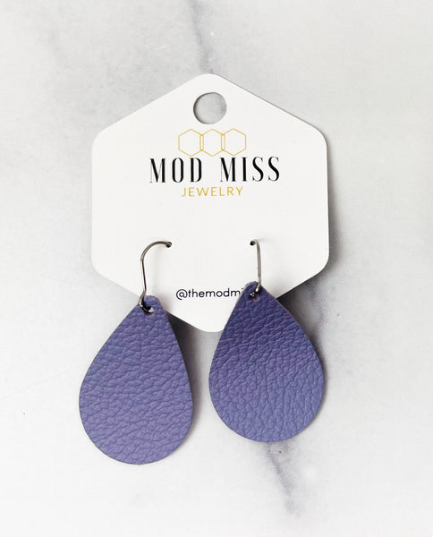 Leather Teardrop Earring "Lavender"