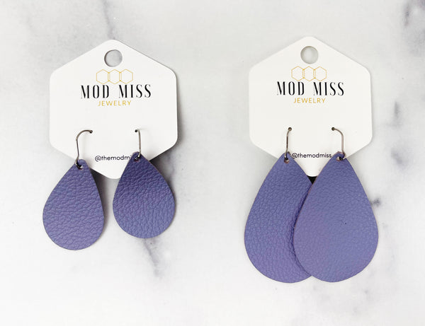 Leather Teardrop Earring "Lavender"