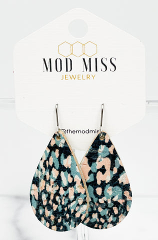 Cork+Leather Teardrop Earring "Leopard Bazaar"