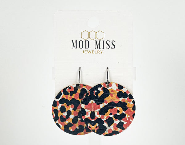Cork+Leather Round Earring "Leopard Orange"