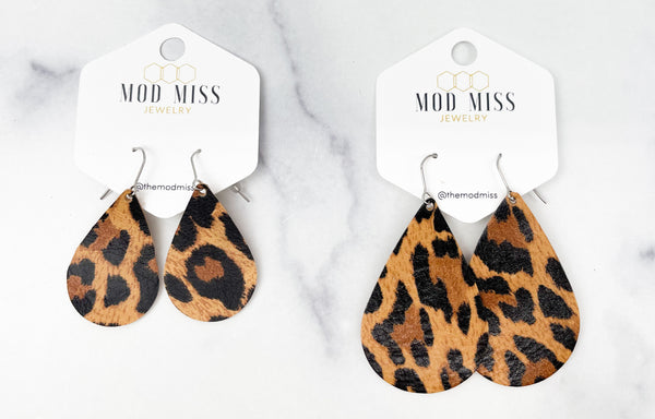 Leather Teardrop Earring "Leopard Tawny"