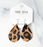 Leather Teardrop Earring "Leopard Tawny"