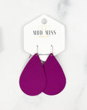 Leather Teardrop Earring "Magenta"