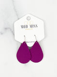 Leather Teardrop Earring "Magenta"