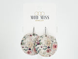 Cork+Leather Round Earring "Mauve Floral"