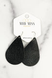 Leather Teardrop Earring "Metallic Black"