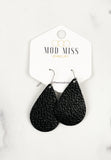 Leather Teardrop Earring "Metallic Black"