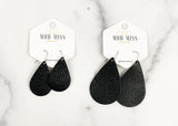 Leather Teardrop Earring "Metallic Black"