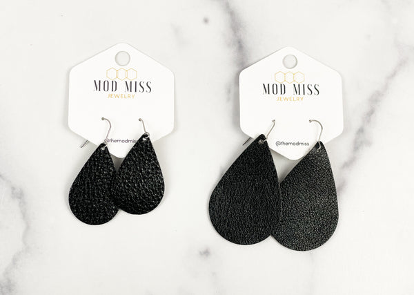 Leather Teardrop Earring "Metallic Black"