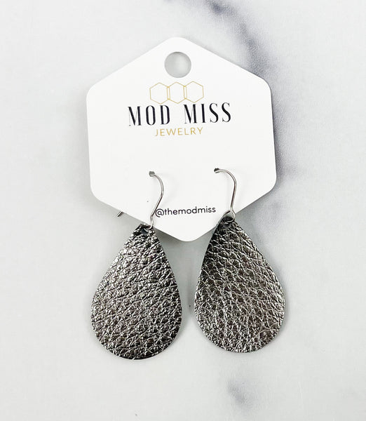 Leather Teardrop Earring "Metallic Gunmetal"