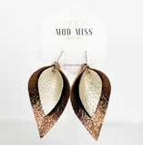 Leather Stacked Petal Earring "Metallic Pearl + Metallic Brown"