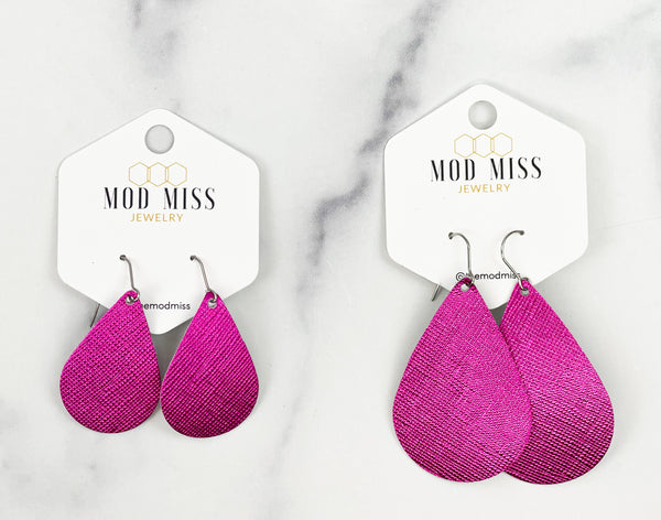 Leather Teardrop Earring "Saffiano Metallic Pink"