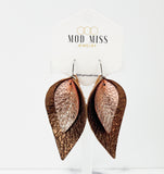 Leather Stacked Petal Earring "Metallic Rose Gold on Metallic Brown"