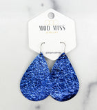 Leather Teardrop Earring "Metallic Royal Blue"