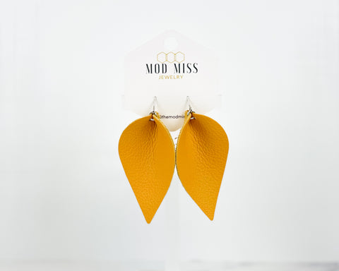 Leather Petal Earring "Mustard Yellow"
