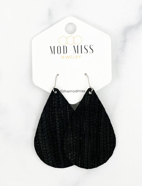 Leather Teardrop Earring "Palm Black"