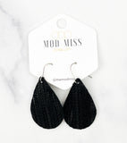 Leather Teardrop Earring "Palm Black"