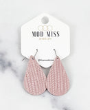 Leather Teardrop Earring "Palm Rose Pink"