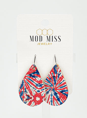 Cork+Leather Teardrop Earring "Patriotic"