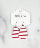 Leather Teardrop Earring "Stripes Red & White (Thick Stripes)"