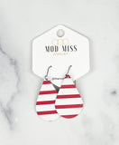 Leather Teardrop Earring "Stripes Red & White (Thick Stripes)"