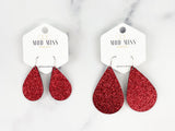 Cork+Leather Teardrop Earring "Fine Glitter Red"