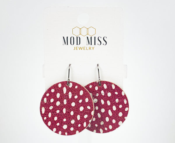 Cork+Leather Round Earring "Red Specs"
