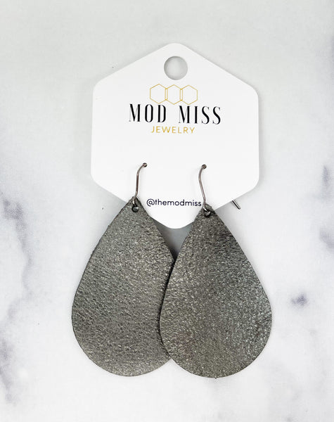 Leather Teardrop Earring "Rock N Roll Gray"