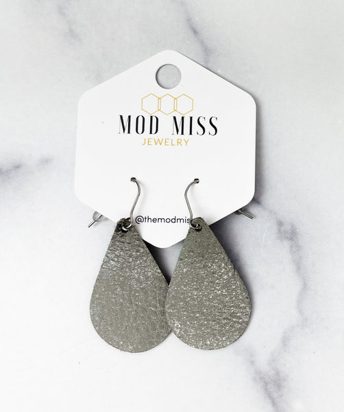 Leather Teardrop Earring "Rock N Roll Gray"