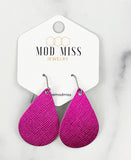 Leather Teardrop Earring "Saffiano Metallic Pink"