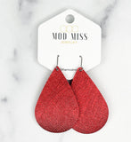 Leather Teardrop Earring "Saffiano Metallic Red"