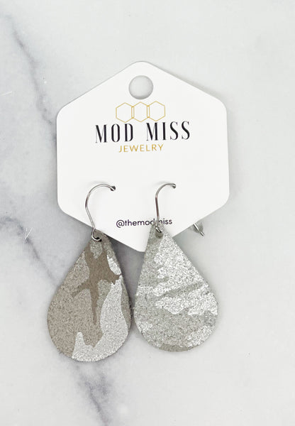 Leather Teardrop Earring "Camo Green"