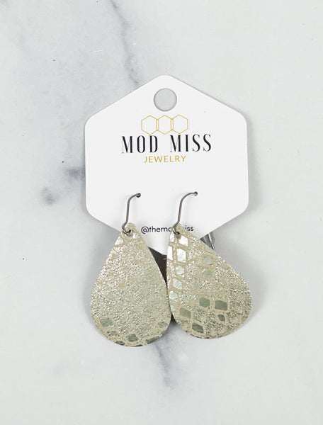 Leather Teardrop Earring "Snakeskin Champagne"