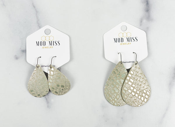Leather Teardrop Earring "Snakeskin Champagne"