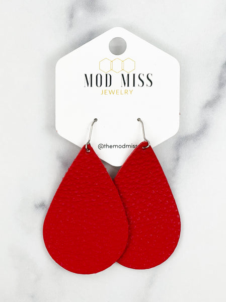 Leather Teardrop Earring "True Red"