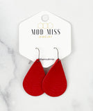 Leather Teardrop Earring "True Red"