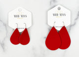 Leather Teardrop Earring "True Red"