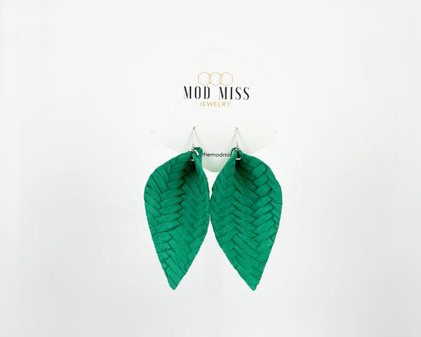 Leather Petal Earring "Weaved Kelly Green"